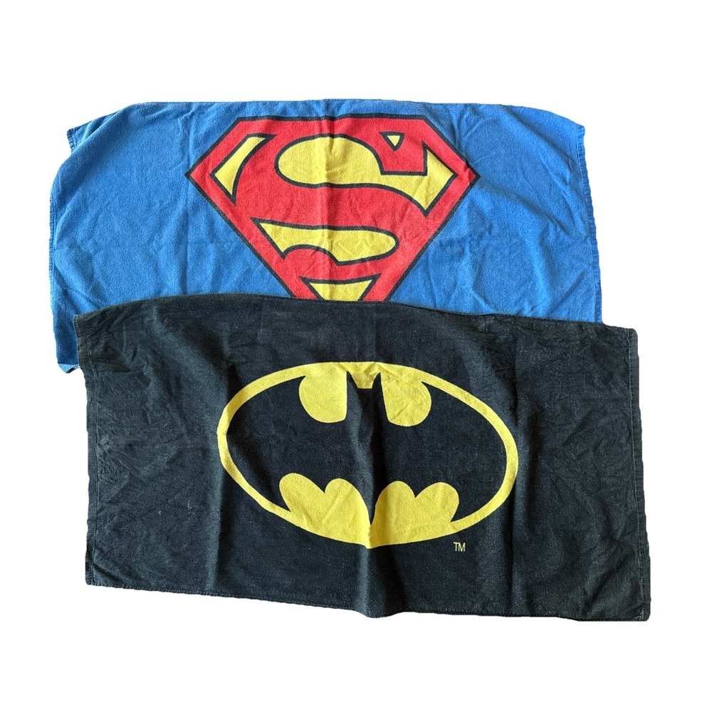 LOT 2 VTG DC Comics Beach Towels Superman & Batman 52x27 Retro Justice League